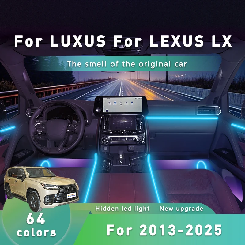 

FILIPLI For LEXUS LX For 2022 DIY Cyberpunk Acrylic Car Ambient Light 64 RGB Bluetooth Controlled Music Sync Car Interior Light