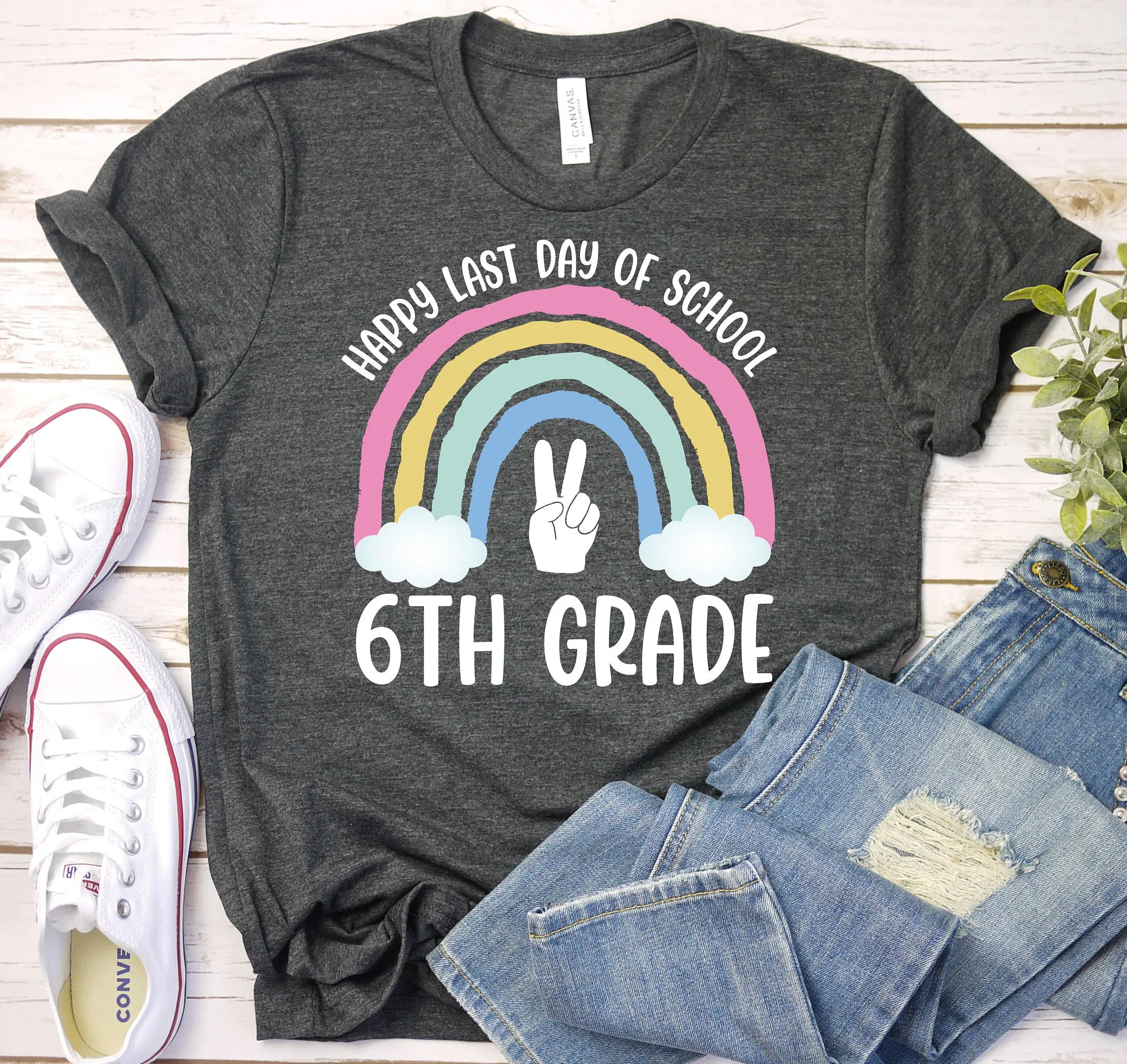 Teacher Sixth Grade 6Th T Shirt End Of Year Last Day School Summer Vacation Graduation Outfit Rainbow