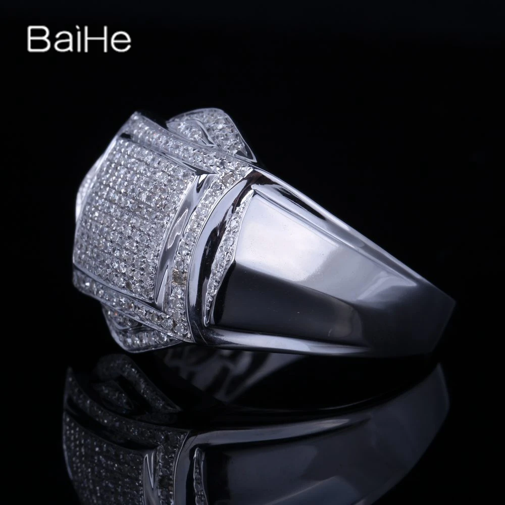 BAIHE Genuine Sterling Silver 925 H/SI Natural Diamond Ring Men Wedding Gift Fine Jewelry Making кольцa Hommes Anneau Herrenring