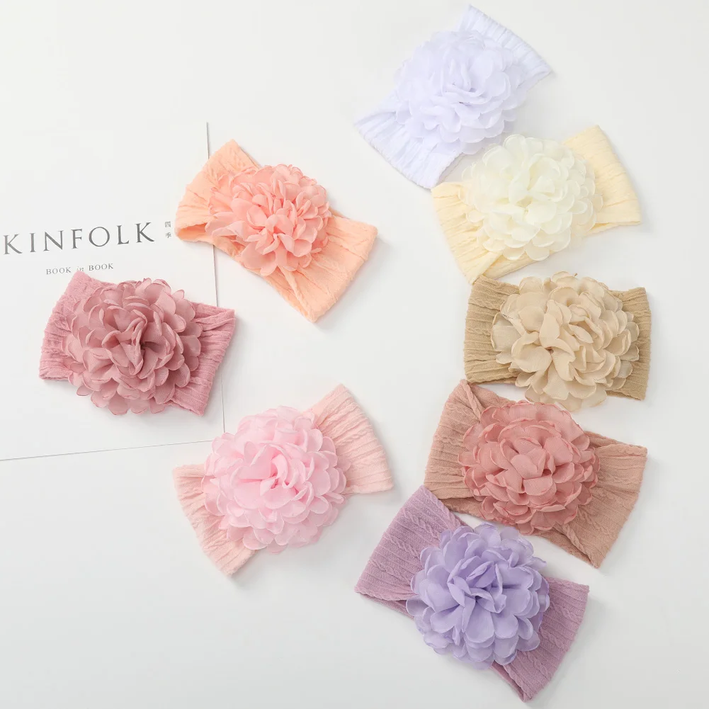 Flor de chiffon náilon bebê headbands crianças faixas de cabelo infantil macio alta elástica cocar sólido meninos meninas acessórios para o cabelo