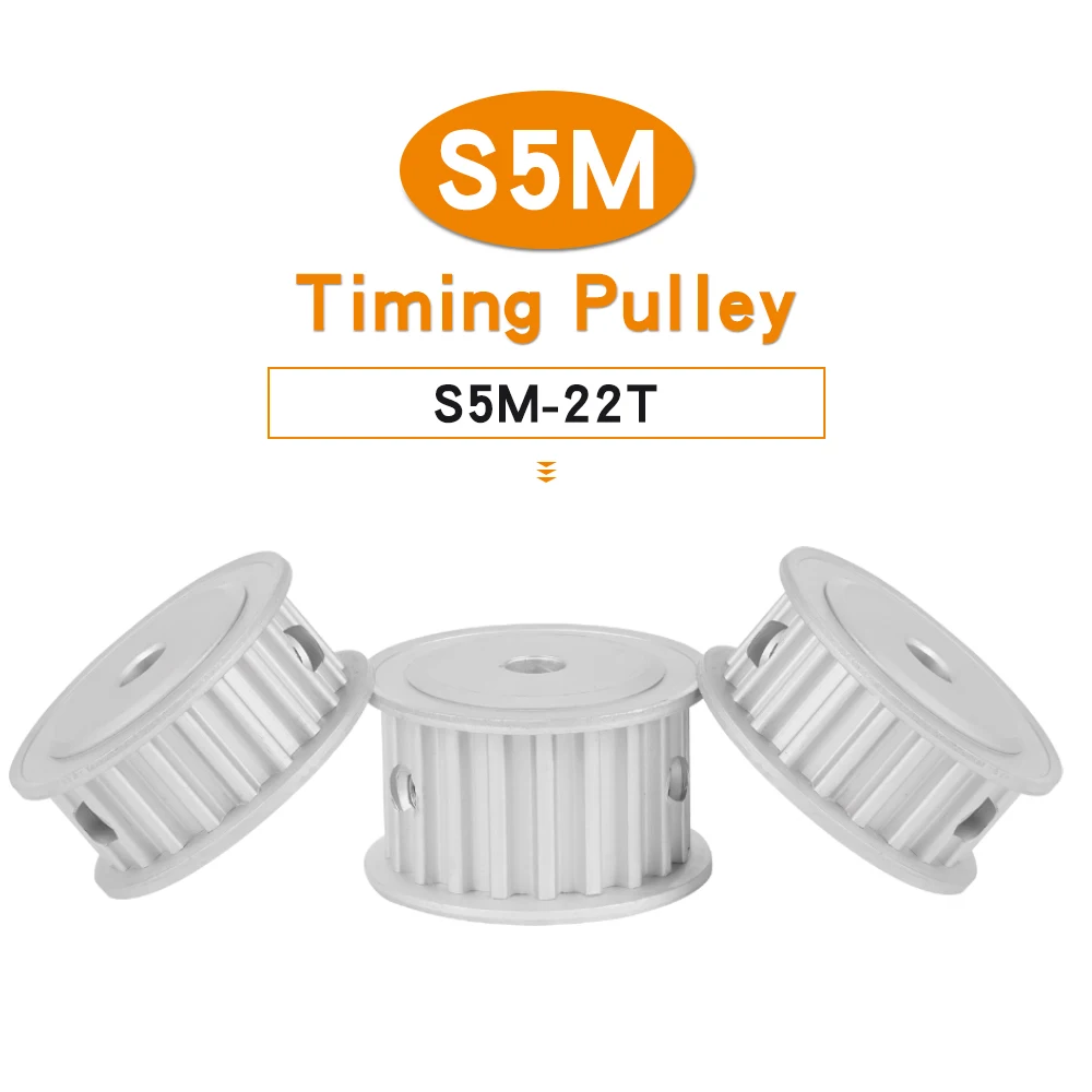 Toothed Pulley S5M 22T Flat Top Circular Tooth 11/17/22/27mm Width 5mm Pitch Alloy Pulley Bore 6/6.35/8/10/12/14/15/16/17/19mmm