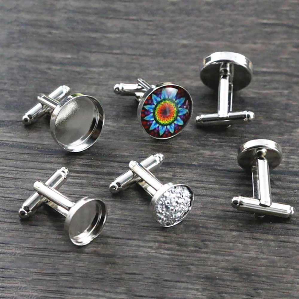 10pcs/ lot 16mm White K Rhodium Plated 5 Colors Copper Cufflink Base Cuff Link Settings Cabochon Cameo Base