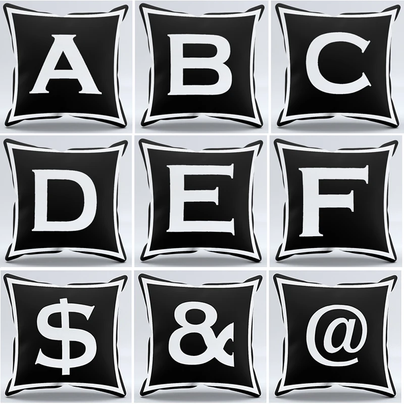 

Simple Black White Letter Alphabet Printed Pillowcase Decorative Pillows Cushion Cover For Home Sofa Car Office 45x45cm