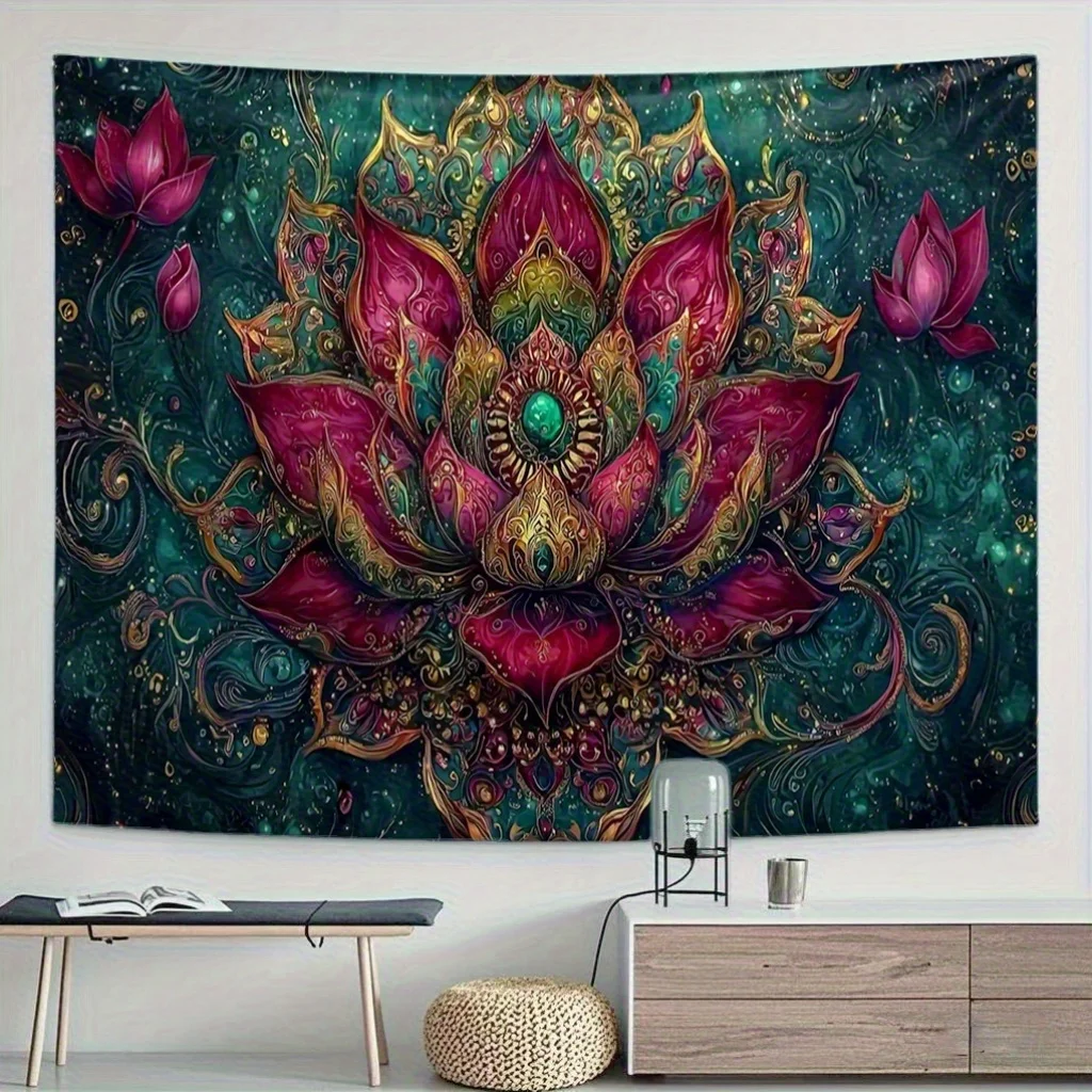 Bohemian Mandala Lotus Tapestry Wall Hanging Goddess Spiritual Art Boho Chic Peacock Flower Psychedelic Decor for Living Room Ho