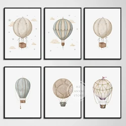 Watercolor Blue Hot Air Balloon Posters and Prints Canvas Painting Wall Art Picture for Living Room Home Decoration Cuadros