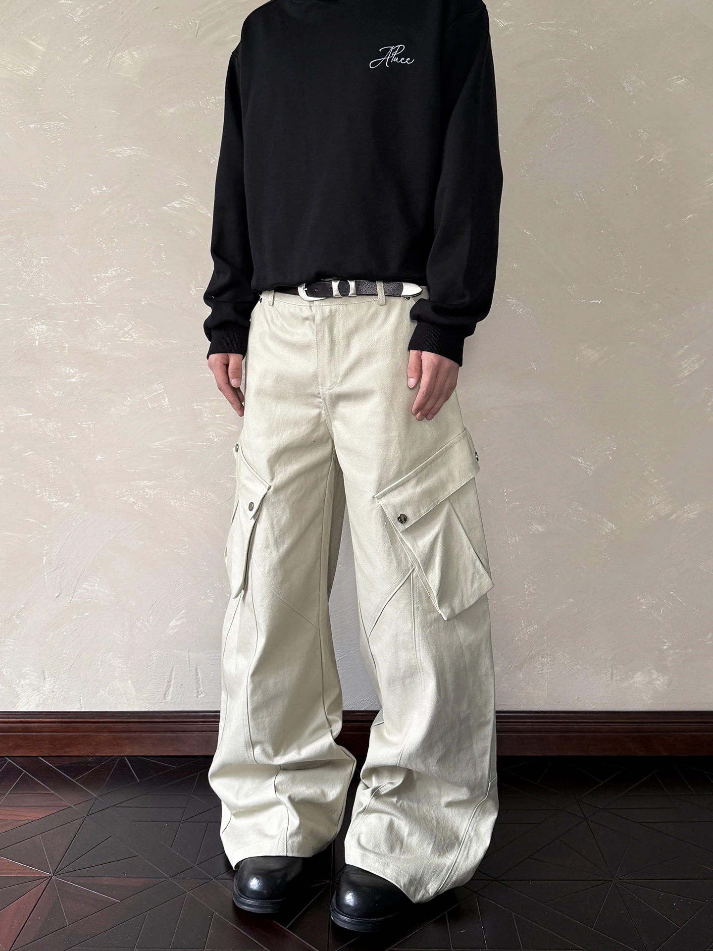 

Мужские рабочие брюки в американском ретро-стиле с деконструированным дизайном, прямые, слегка расклешенные, универсальные, повседневные, с эффектом стройности