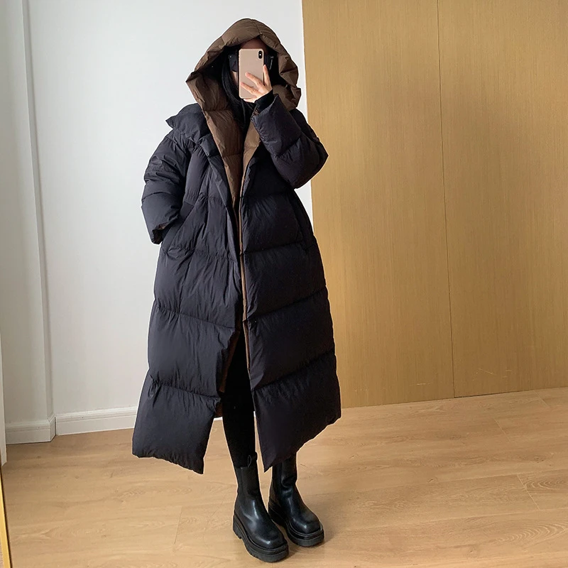 Long Woman Winter Coats Color Clash Women Jacket Fashion Hooded Casual Outwear Thicken Down Jacket Warm Windproof Coats Down