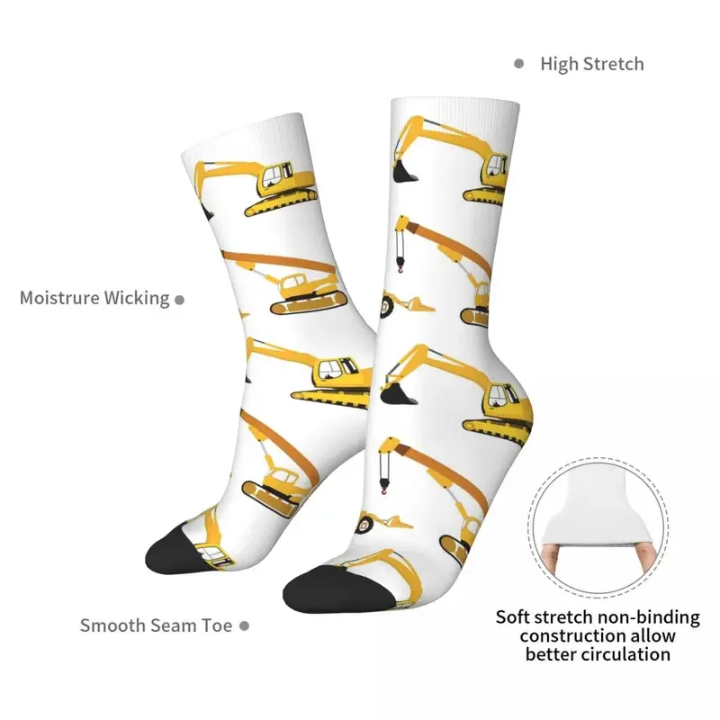 Y2K Construction Trucks - Excavator, Crane, Bulldozer And Backhoe Harajuku Sweat Absorbing Stockings All Season Long Socks