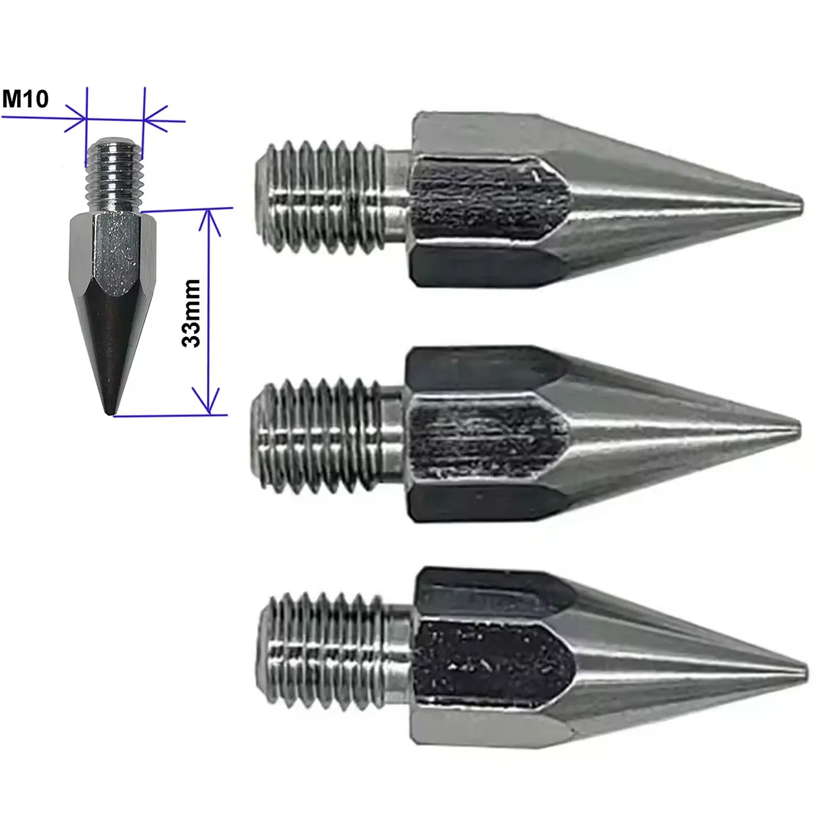 Length 33mm Mini Pole Point Tip For Mini Prism GPS Pole - M10 Thread Steel