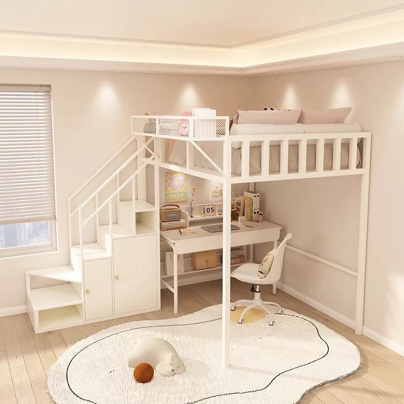 Wrought iron elevated bed sheet Upper household small apartment bold thickened attic bed Empty wrought iron elevatedunderthe bed
