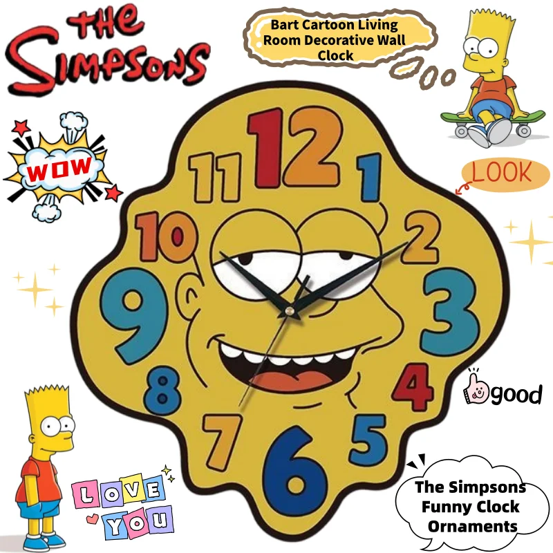 

New The Simpsons Bart Secondary Creative Cartoon Living Room Decoration Wall Clock Anime Surrounding Funny Clock Ornaments Gift