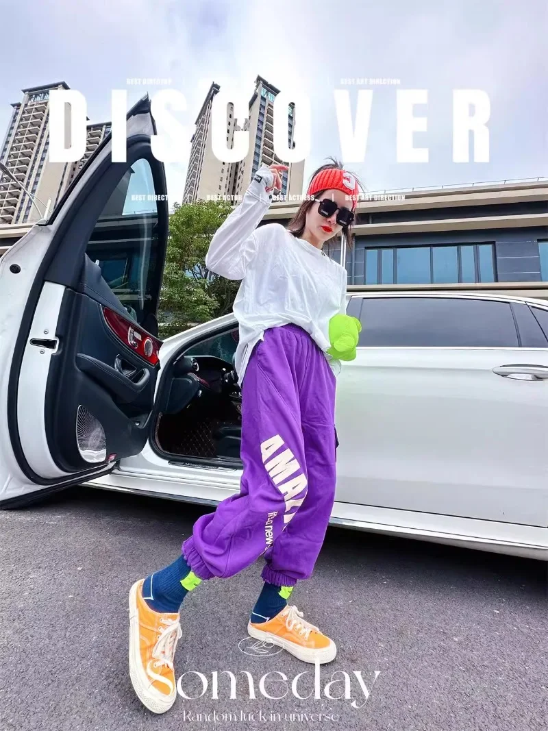 Autumn Winter Purple High Waist Sweatpants Women's Clothes Korean Style Radish Harlan Trousers Loose Casual Blue Sports Pants