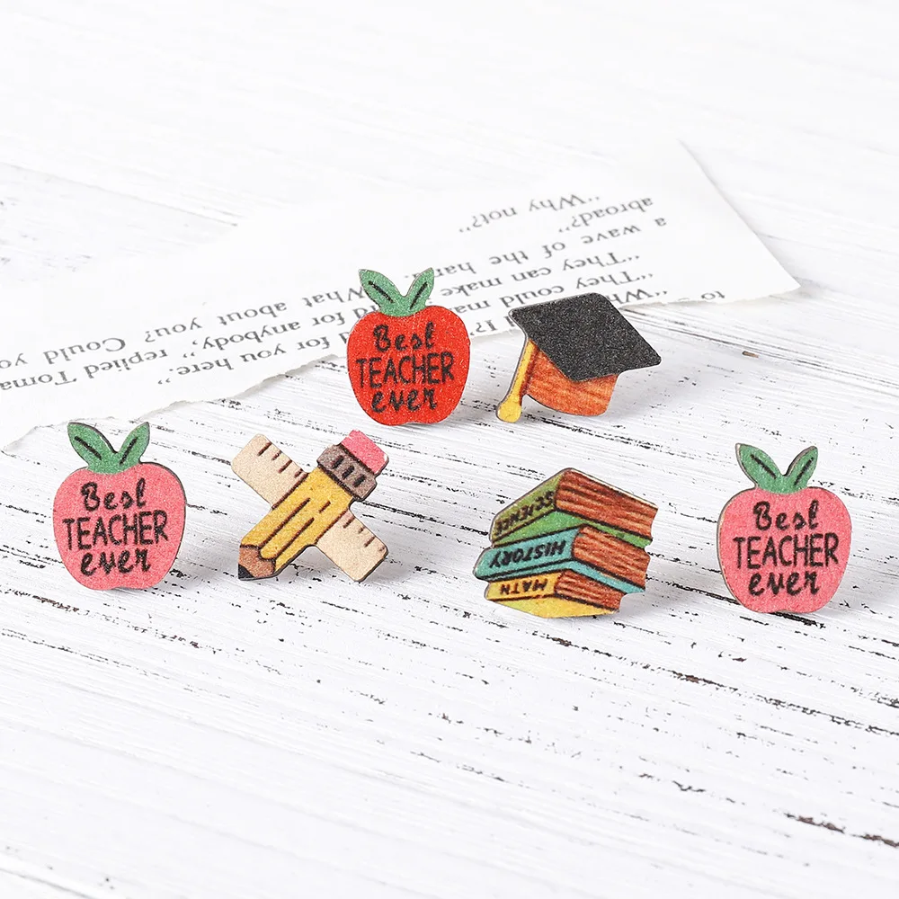 new Apple pencil, book, scholar hat, wooden stud earrings, graduation season, school season, teacher and student ea