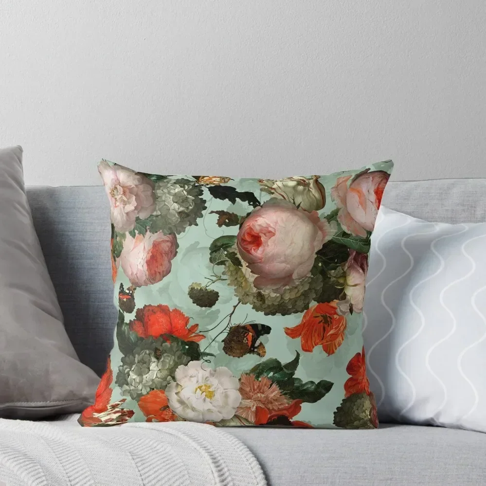 Sepia Green Jan Davidsz. de Heem Vintage Roses Flowers Botanical Garden Throw Pillow bed pillows pillow