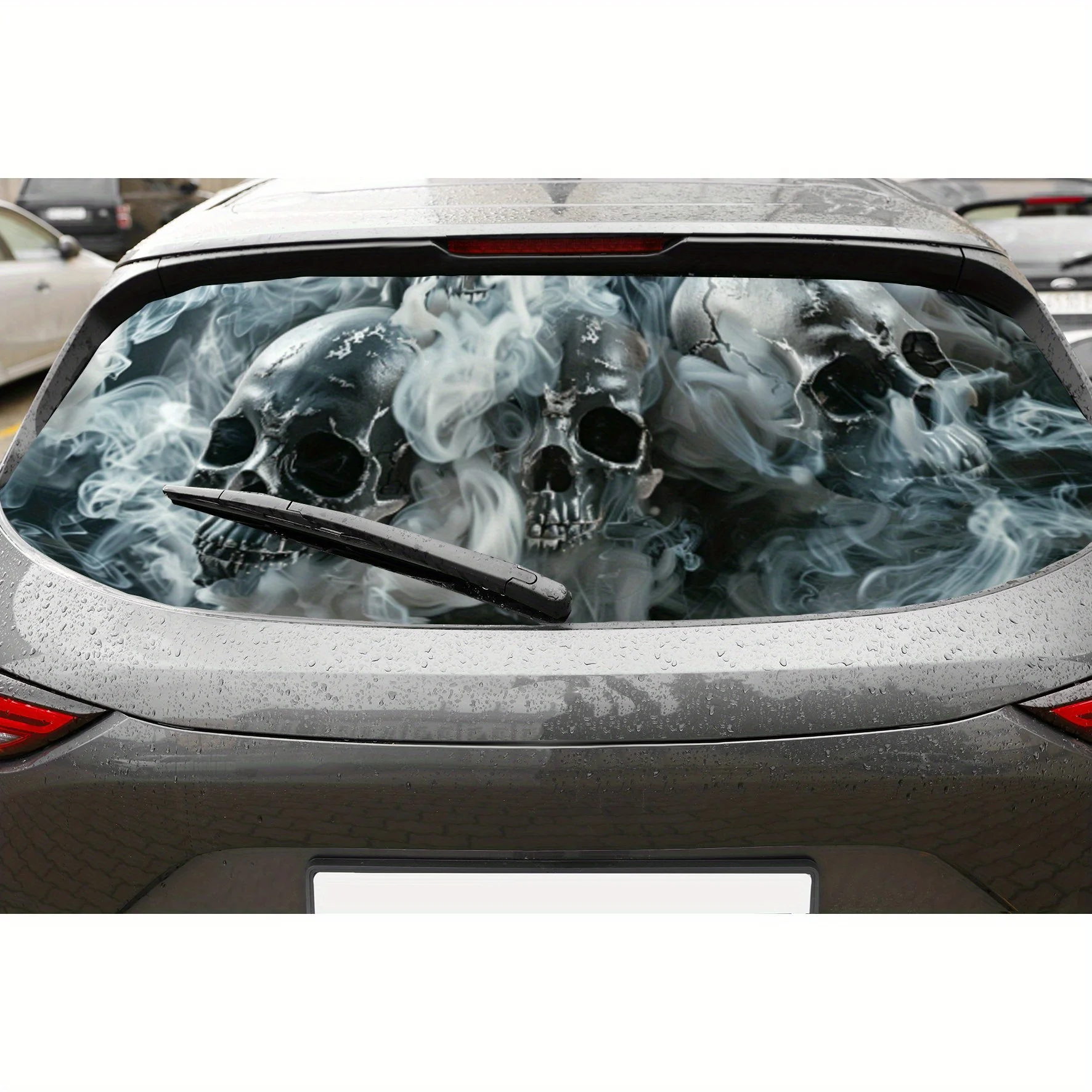 غلاف فينيل للسيارة مثقوب من مادة PVC للدخان الداكن والجمجمة، تصميم معزز للخصوصية للنافذة الخلفية، ملصق زجاج السيارة الأمامي الخلفي لـ M #1