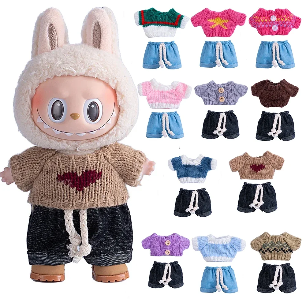 Mini Plush Doll'S Clothes Outfit Accessories for Korea Kpop Exo 15-17cm Labubu Idol V1 V2 Sweater Jeans Set Clothing Gift