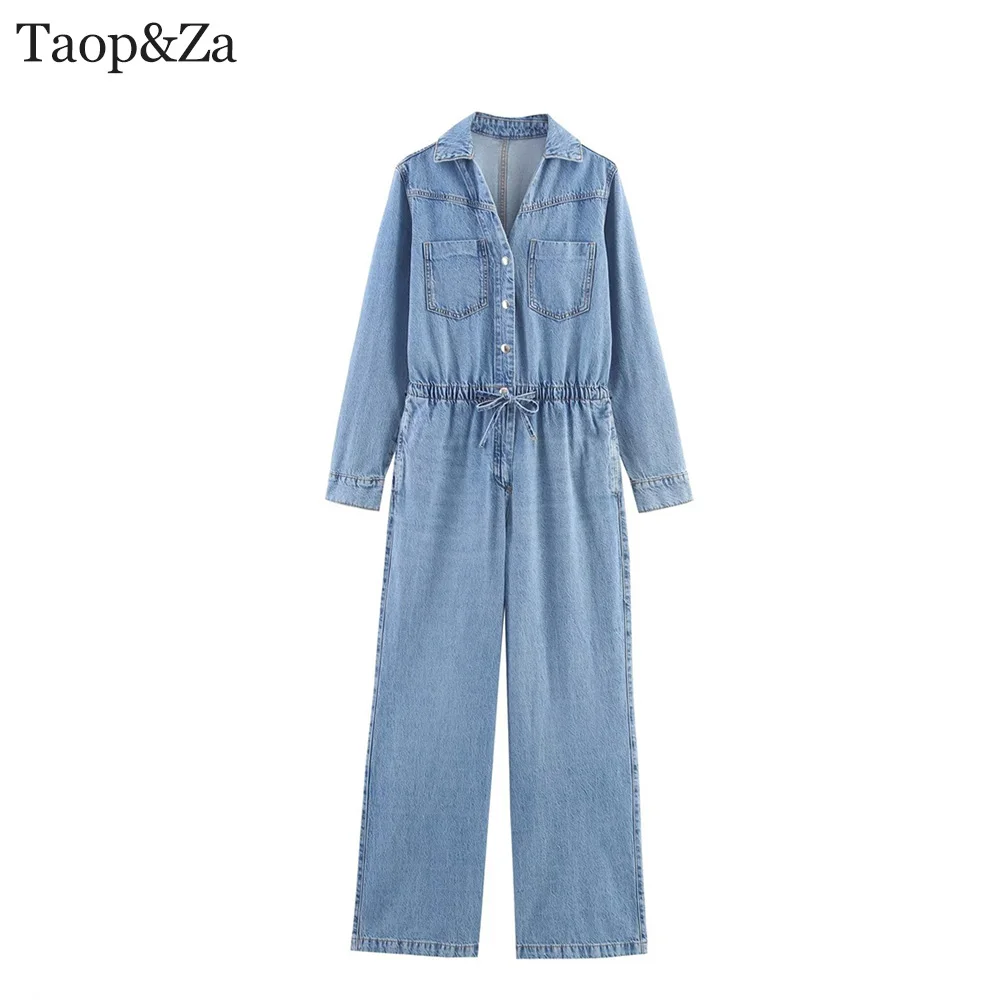 

New women's European and American style fashionable adjustable waist denim jumpsuit