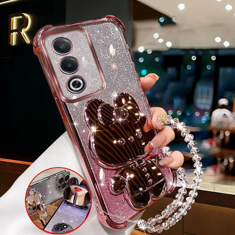 A3pro حافظة أنيقة لهاتف اوبو A3 برو A3x A11k A15s A35 A16 A18 أرنب مرآة لوضع مساحيق التجميل حامل حامل مع سوار غطاء مقاوم للصدمات #5