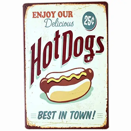 Hot Dogs Hamburger Sandwich Fast Food Decor Sign Retro Tin Sign Poster Vintage Plaque Fast Food Hotel Shop Wall Decor 8x12 Inch