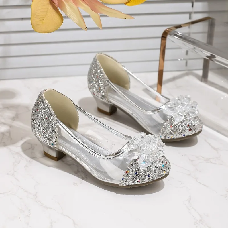 Zapatos de princesa de cristal para niñas, zapatos de suela blanda con hebilla para escenario, zapatos de ceremonia para niñas, zapatos informales para primavera y otoño