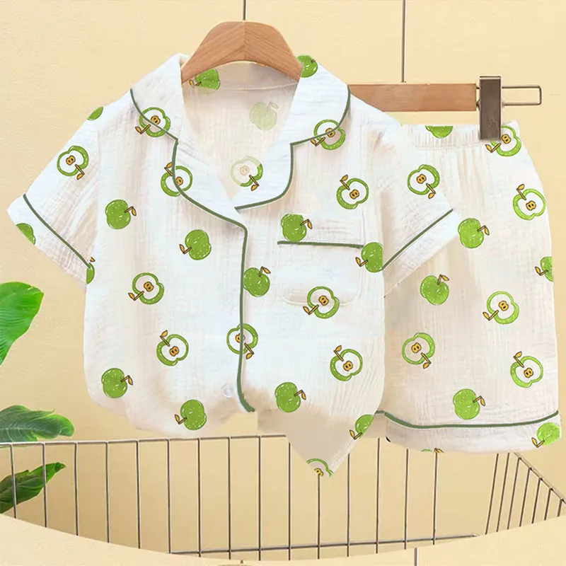 Boys Girls Pajama Baby Capris Suit Clothes SummerThin Cotton Short Sleeve Homewear Children Family Outfits Tops+Pants 2PC 2-10T
