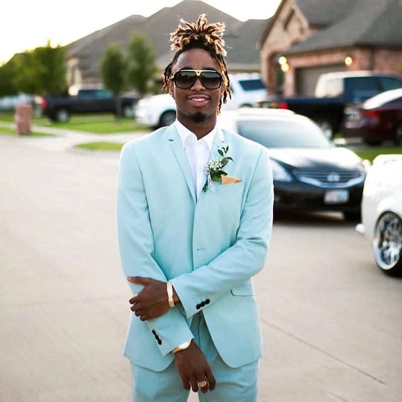 

2022 New Lapel Sky Blue Mens Suits Slim Fit Two Pieces Beach Mens Groomsmen Wedding Tuxedos Formal Prom Suit (Jacket+Pants)