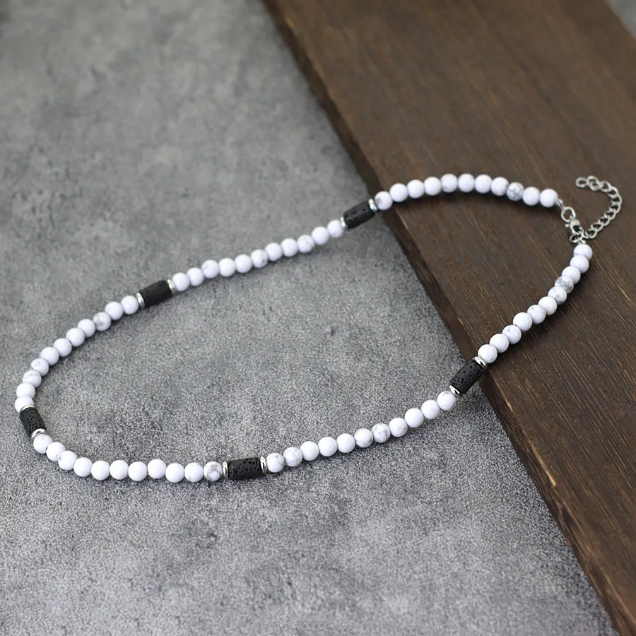 New Natural Stone Men Necklace 6mm Tiger Eyes Volcanic Rock Beads Collar Healing Neck Jewelry Accessories Perfect Gift For Him
