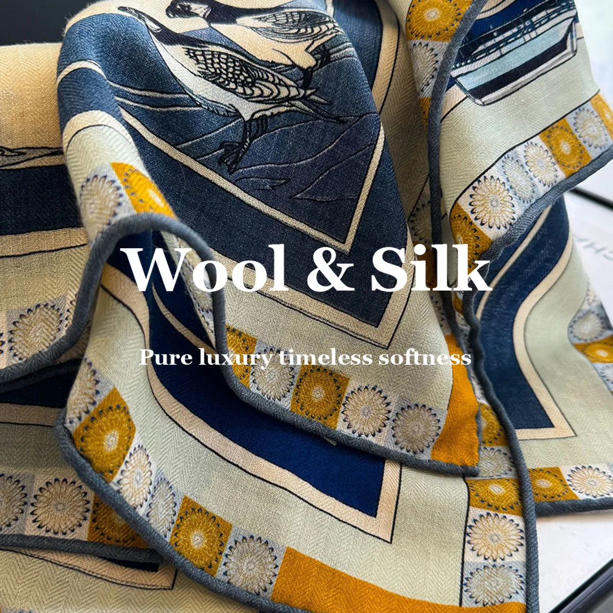 

82% Wool 18% Real Silk Scarf Women Flight Attendant Square Scarves Shawl Headband Wrap Hijab Pashmina Poncho Bandana Hairband