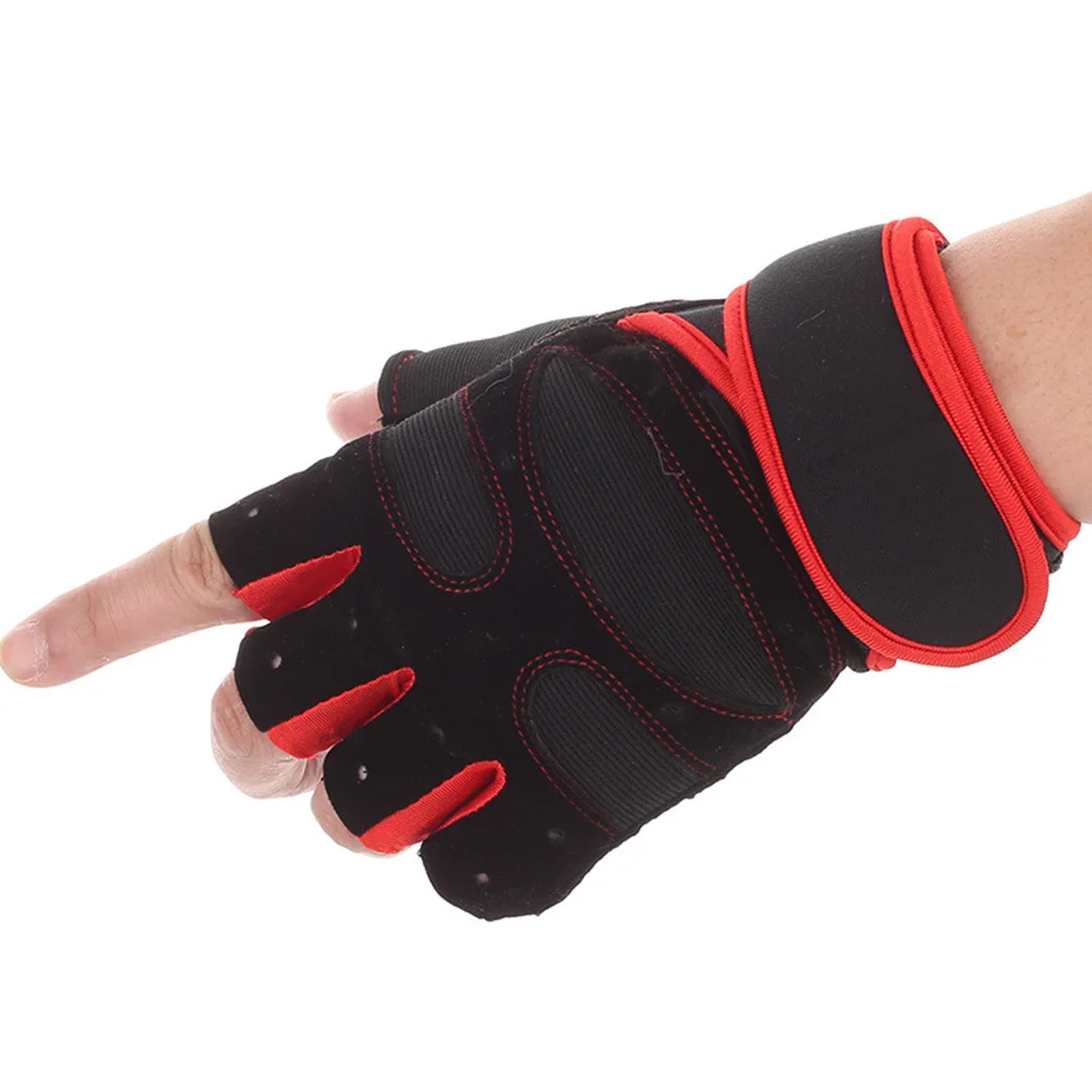 

1Pair Bodybuilding Gloves Black Red Size M Comfort Fit Wrist Wraps for Strength Training Gym Exercise Fitness Sports Gloves