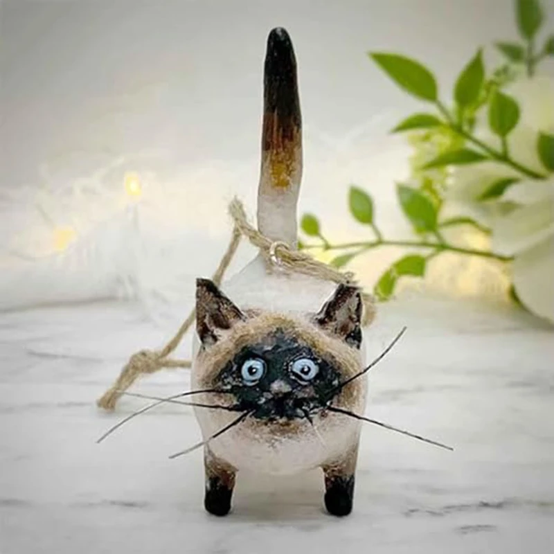 6PCS Tortoiseshell Cats Mini Miniature Tail Erect Cats Ornament Resin Christmas Ornament Resin