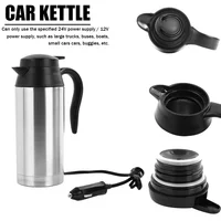 Taza calefactora eléctrica para coche, hervidor de agua de acero inoxidable de 750ML con enchufe para encendedor de cigarrillos, termo para coche, 12V/24V