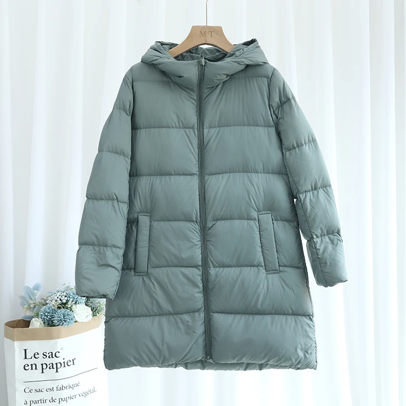 

Осень-зима 2022, новый женский пуховик средней длины, повседневная модная теплая белая куртка на утином пуху для мам