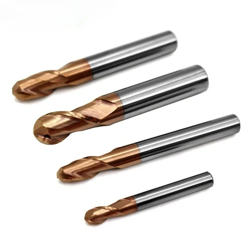 HRC55 fraise à 2 cannelures fraise en bout de nez sphérique en carbure d'acier au tungstène pour métaux mécaniques CNC usinage outils de fraises en bout