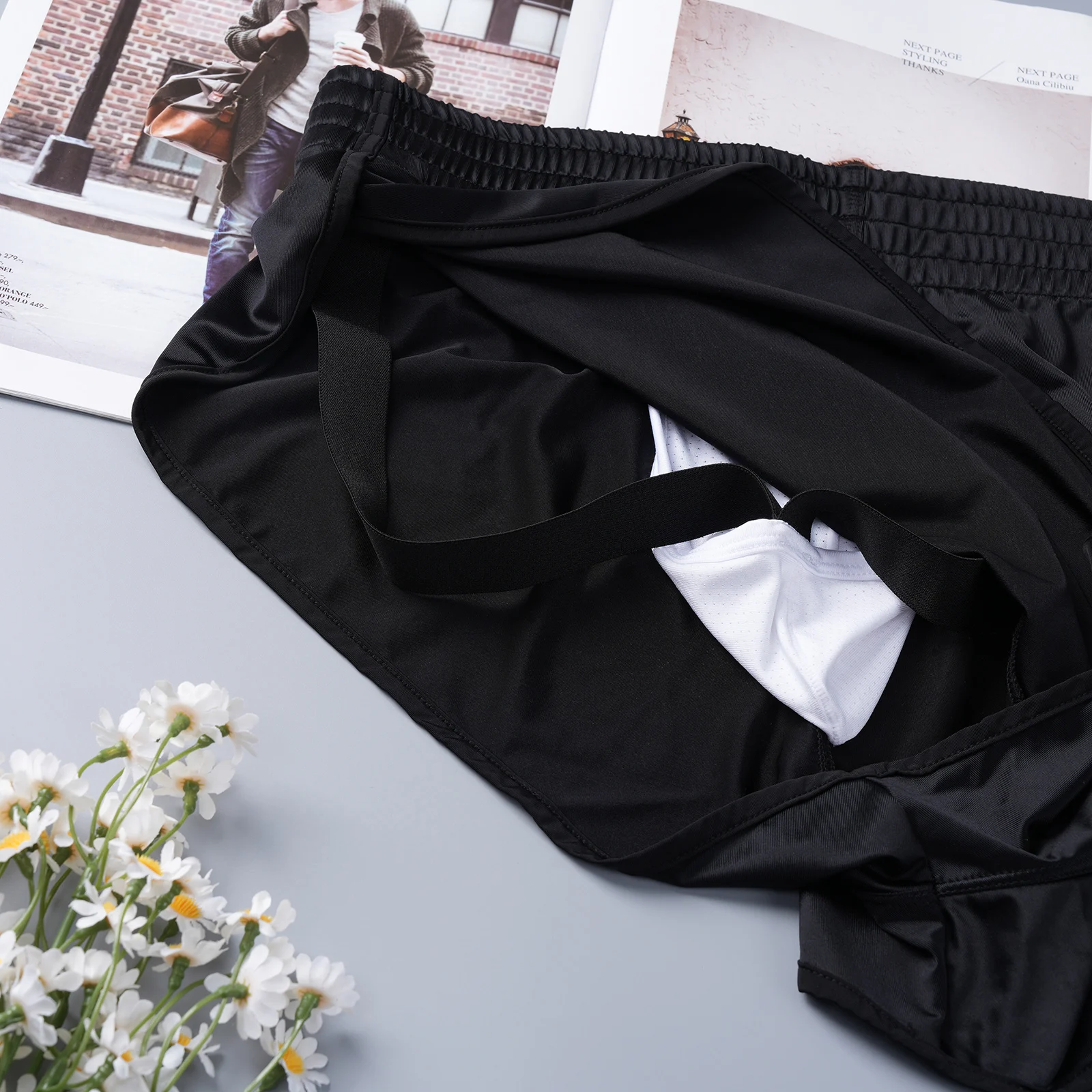 Satin-Herren-Boxershorts mit Seitenschlitz, glänzender Pfeil-Design, sexy Unterwäsche, innerer Netzbeutel, Jockstrap, Schlafhose, Homewear – Detail 6
