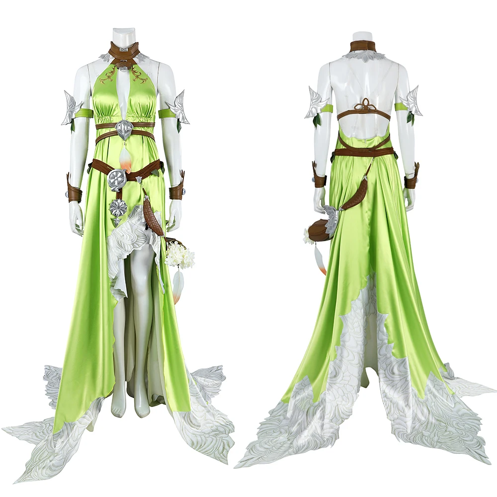 FF14 Nophica Cosplay Costume Fantasy XIV:A Realm Reborn Nophica Green Long Prom Dress Halloween Partty Outfit Dress Suit