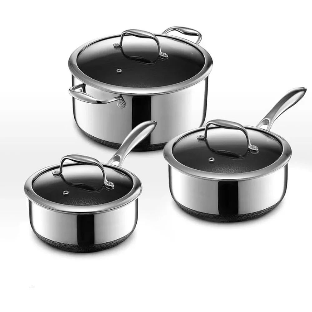 

Набор кастрюль из 6 предметов, 2, 3 и 8-квартные горшки с зеркальными ручками, подставка под прохладу, можно мыть в посудомоечной машине, Co