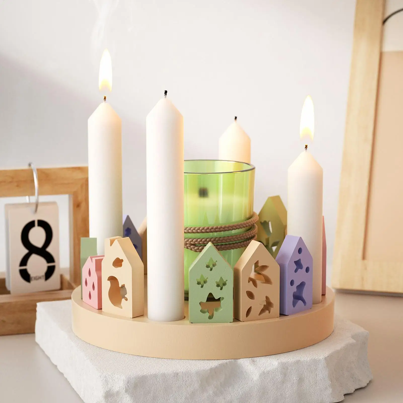 عيد الميلاد الراتنج قوالب سيليكون 12-تجويف مع قاعدة غير عصا منازل عيد الميلاد قالب الشمعدان للشمع مجيء ديكور المنزل عطلة #2