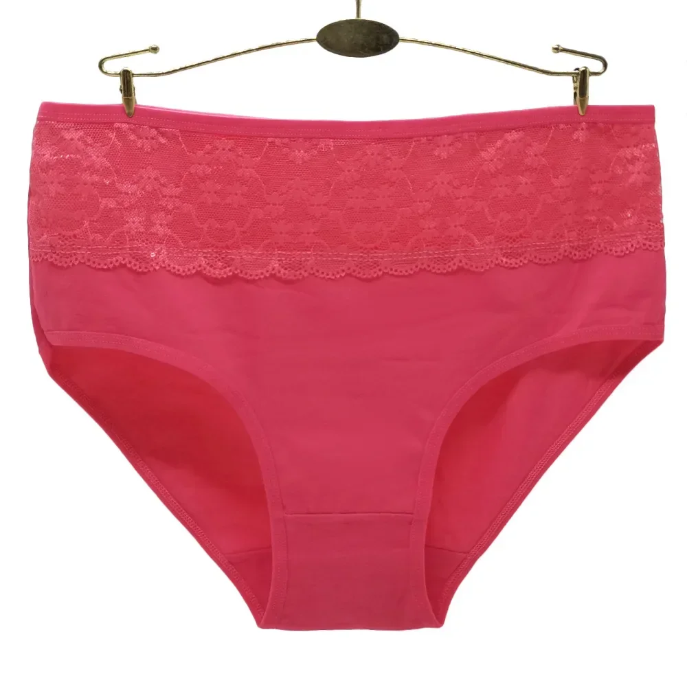 Bavlněné kalhotky 2XL 3XL 4XL plus size dámské spodní prádlo s vysokým pasem, dámské intimní prádlo, průhledná krajka, 3 kusy/sada - náhled 5