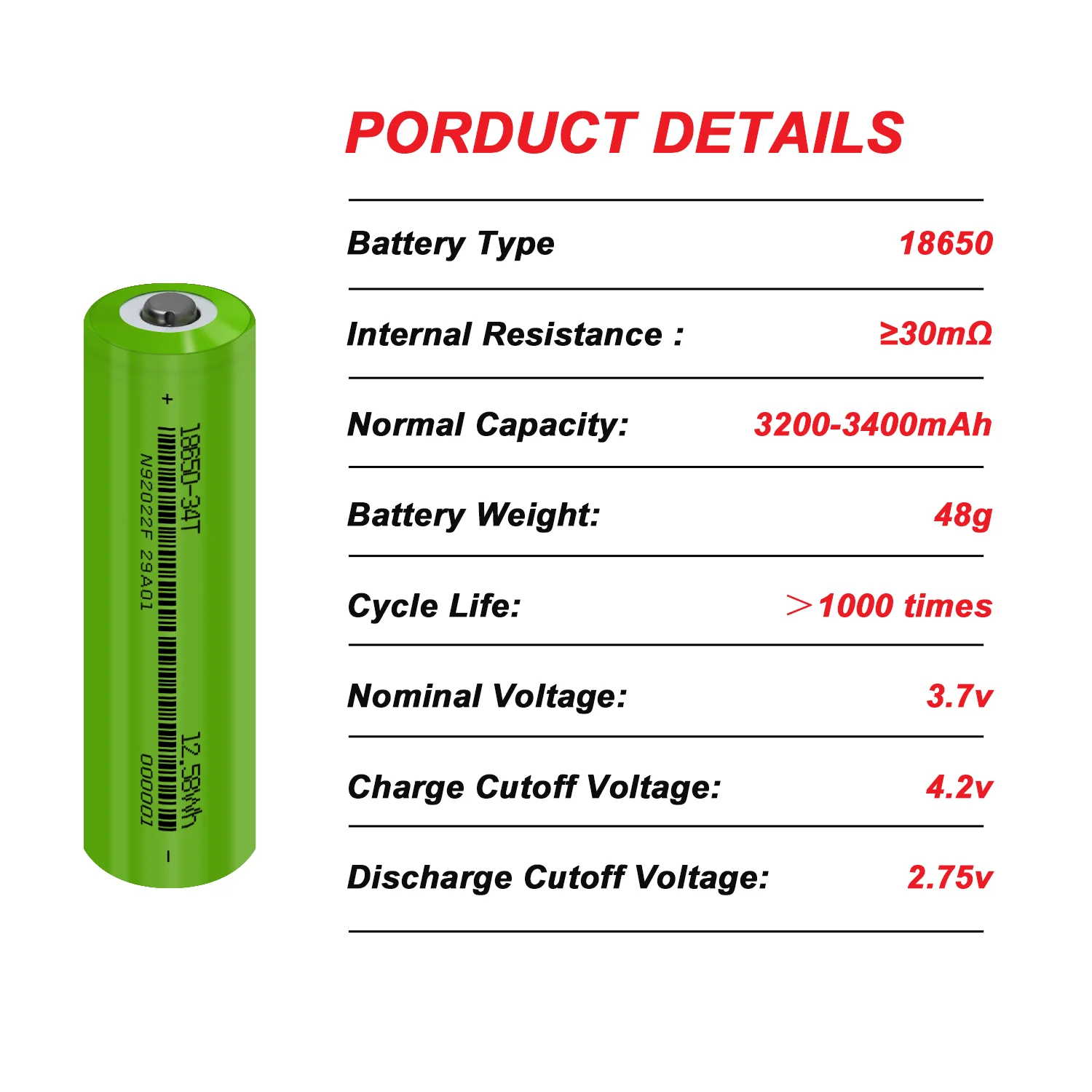 Batería recargable 2024 Original, 18650 mAh, descarga 1C, 3400 V, puntiaguda (sin PCB) para baterías de linterna