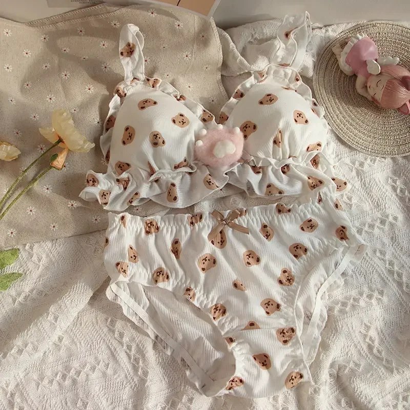 Lolita Girl Sweet Bras Anime Cartoon Sexy Push Up Bra And Panty Set Underwear Women Bra Bracier Women Push Up Kawaii Lingerie C