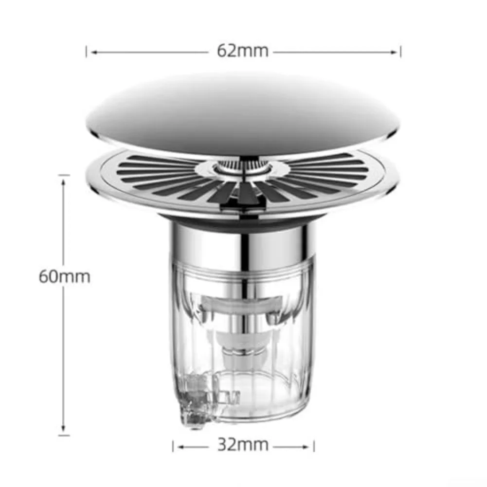 Floor Drain with Push Mechanism and Mesh Filter Suitable for Bathroom Washbasin and Kitchen Sink 33 to 40 Millimeter