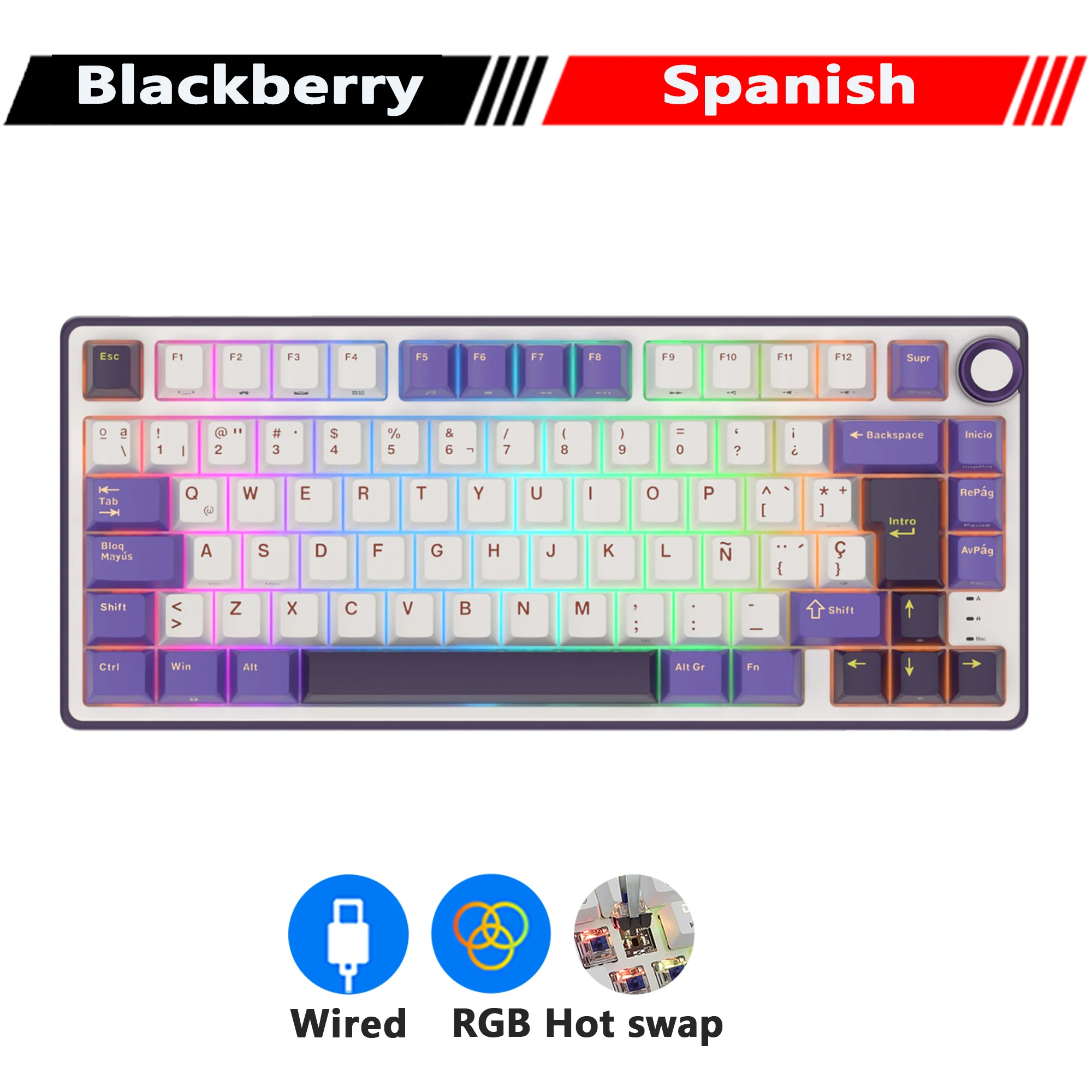 RK Royal Kludge R75 Gasket Mechanisch Toetsenbord 75% RGB Backlit Hot-swappable Bedraad Gamer-toetsenbord met PBT Keycaps Volumeknop