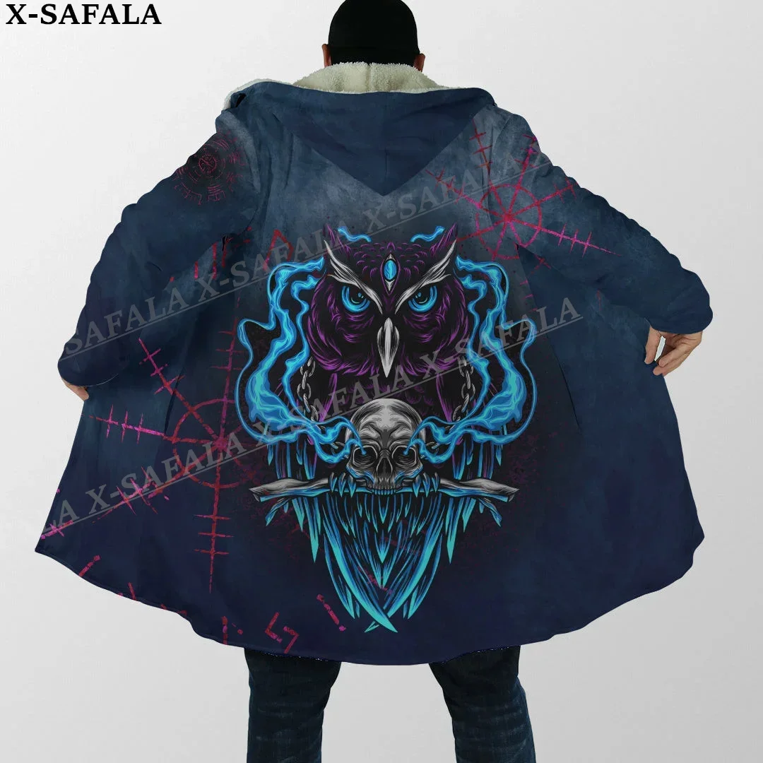 Symbol Tattoo Raven Odin Viking Mythology Thick Warm Hooded Cloak Men Overcoat Coat Windproof Fleece Cape Robe Hooded Blanket-12