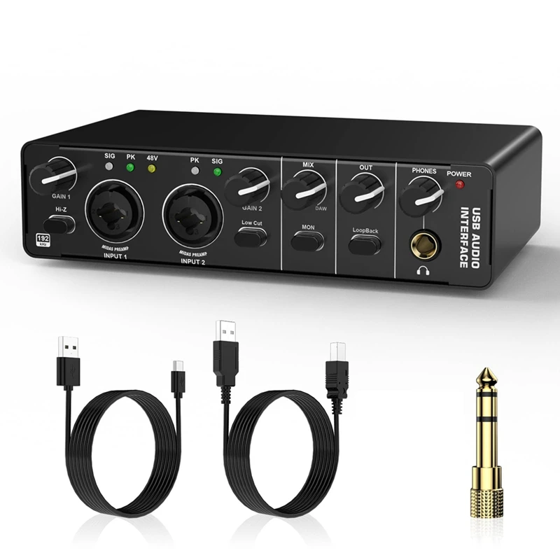 RISE-USB Audio Interface, 2 In 2 Out Audio Interface With 48V Phantom Power For Recording,For Guitarist, Vocalist, Podcaster