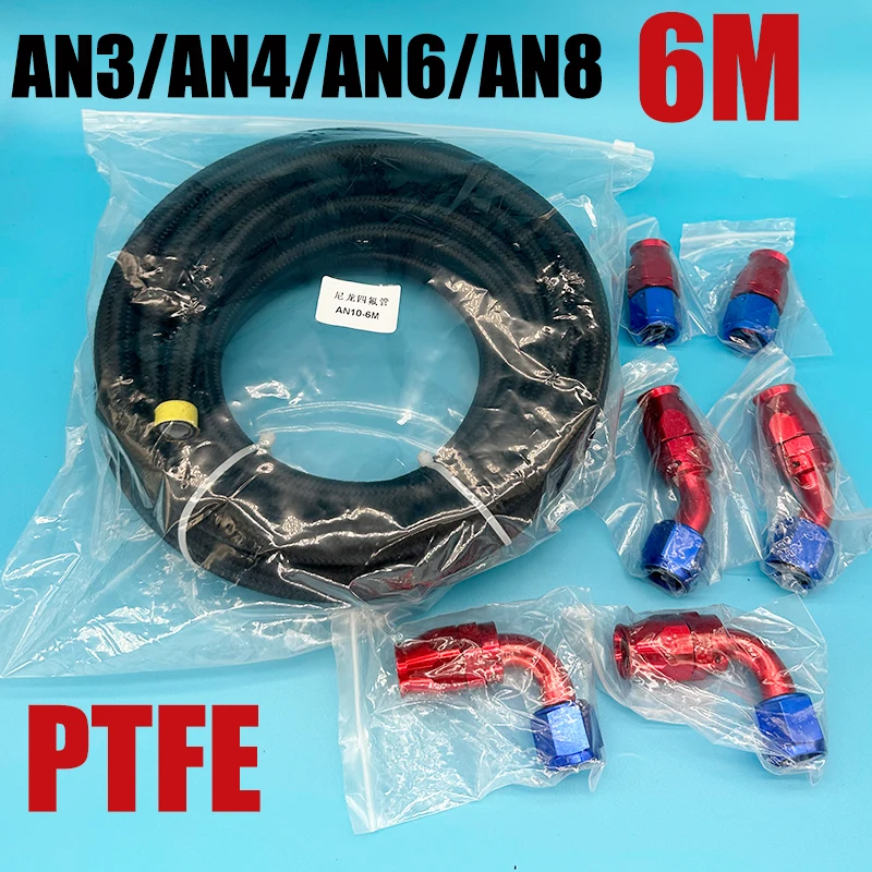 

6M AN3 AN4 AN6 AN8 E85 Nylon PTFE Fuel Hose Oil Gas Cooler Hose Line Pipe Tube 0 45 90 Degree Swivel Hose End Fittings Adaptor