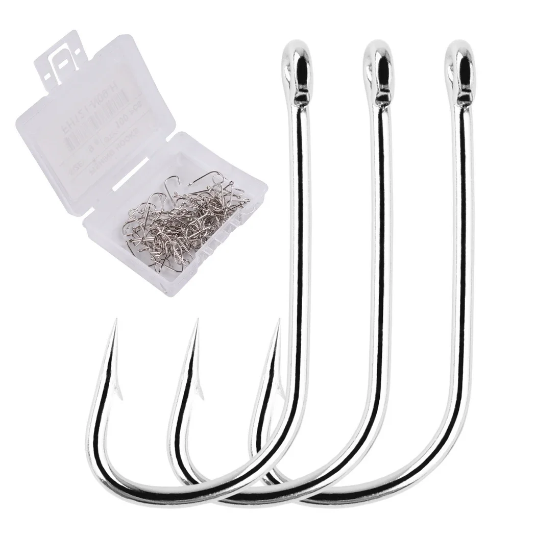 100pcs/Box Barbed Fishing Hooks Sea Worm Carp Single Circle Hook Set Fly Fishing Accessories Tackle Carbon Steel Fishhook