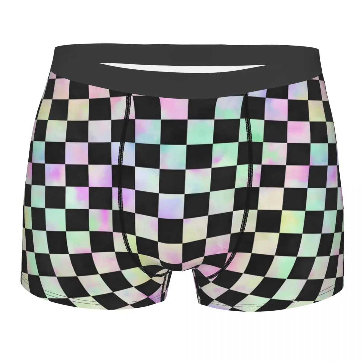 Custom Watercolor Rainbow Squares Checkered Flag Underwear Men Stretch Boxer Briefs Shorts Panties Soft Underpants For Male