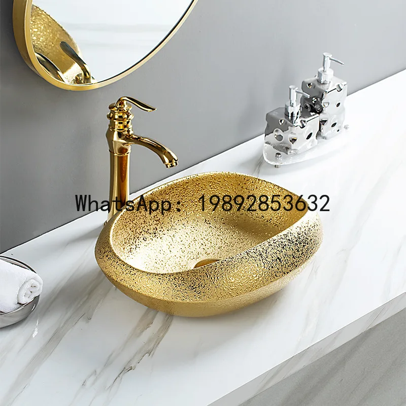 LYY Ceramic Countertop Basin Hotel Household Basin Bathroom Cabinet  Nordic Electroplated Ceramic Wash  Hotel Project