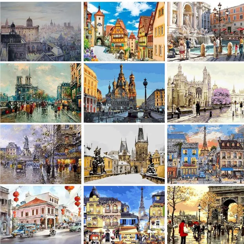 

GATYZTORY Oil Painting By Numbers European Style Building Adults Crafts Coloring By Numbers DIY Gift Wall Decors Acrylic Paints