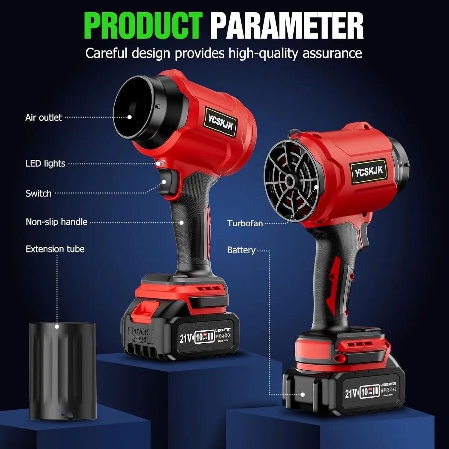 منفاخ أوراق شجر لاسلكي مع بطارية وشاحن للعناية بكفاءة في الحديقة وتنظيف الفناء، تصميم محمول خفيف الوزن مع امتداد